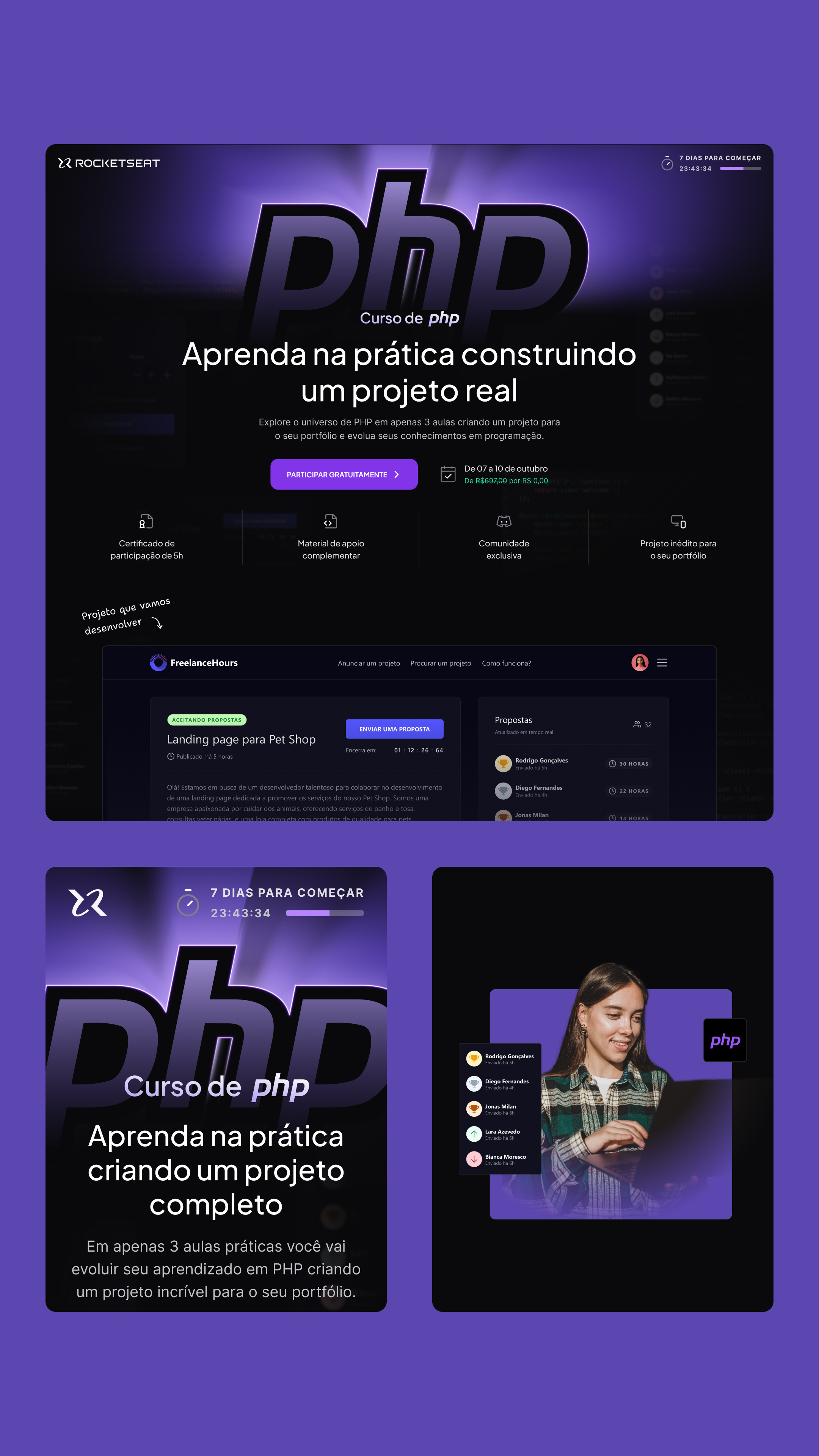 Curso PHP - Rocketseat ▪️ Landing Page dark mode edtech edtech design education landing page learning platform saas ui uiux design user experience user interface design ux design