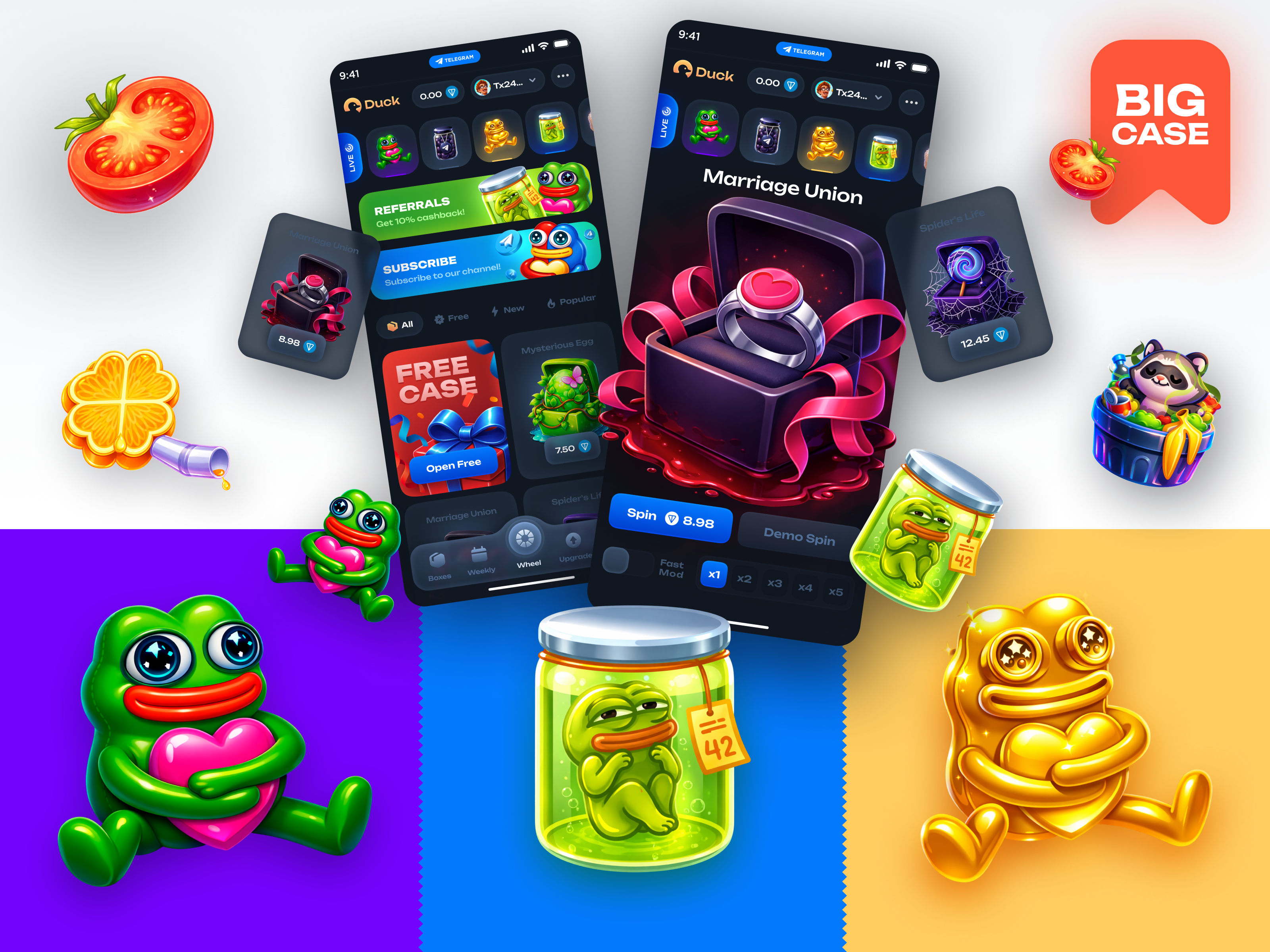 Gaming App - Casino & Case Opening app ui case opening crypto app dark ui design system fintech fintech app fintech design game ui gamification loot box mobile app mobile app design modern product design telegram app telegram mini app ui design ux design web3 design