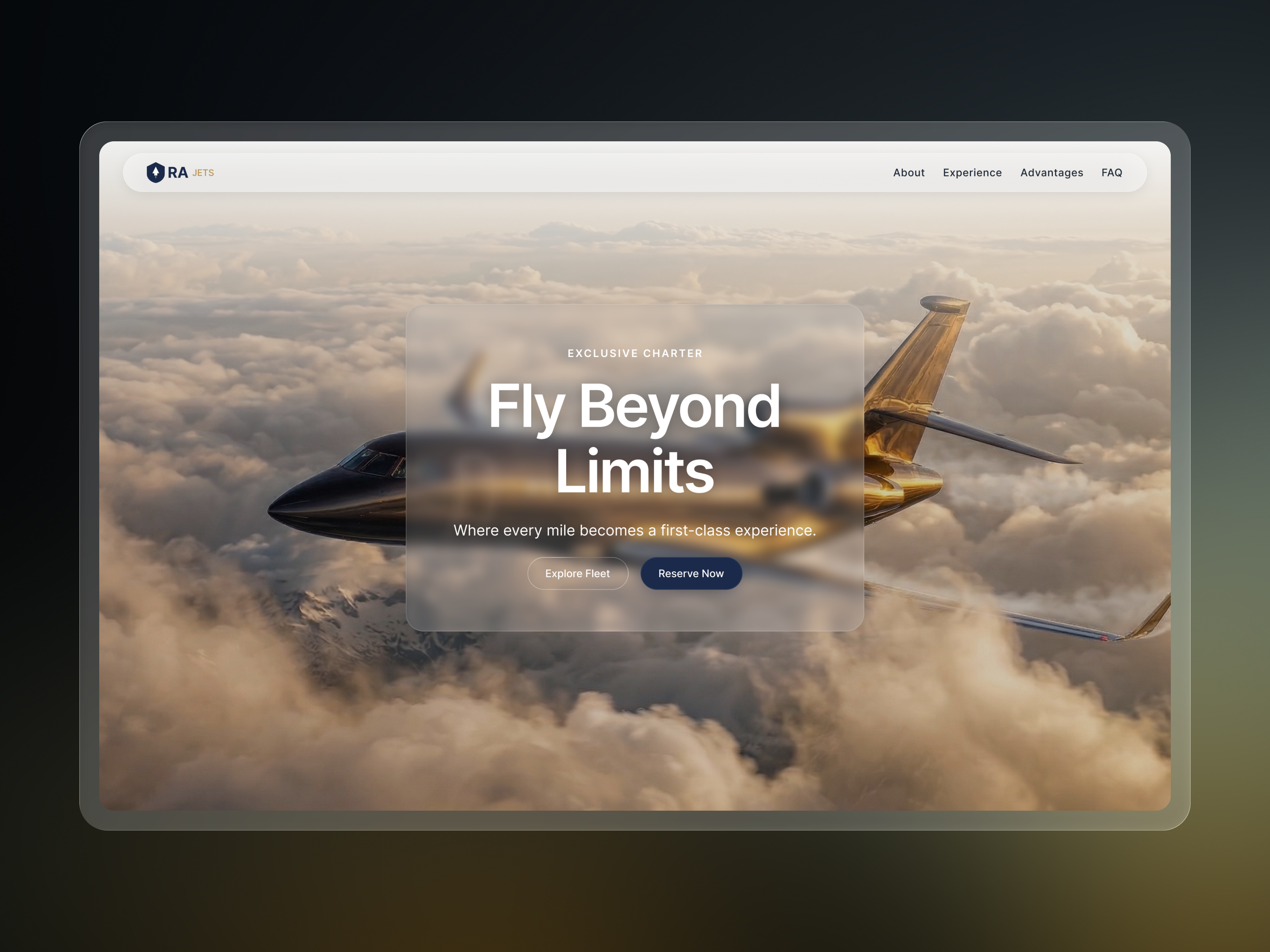 Private Jet Charter — Web Experience Concept animation figma motion graphics react ui ux