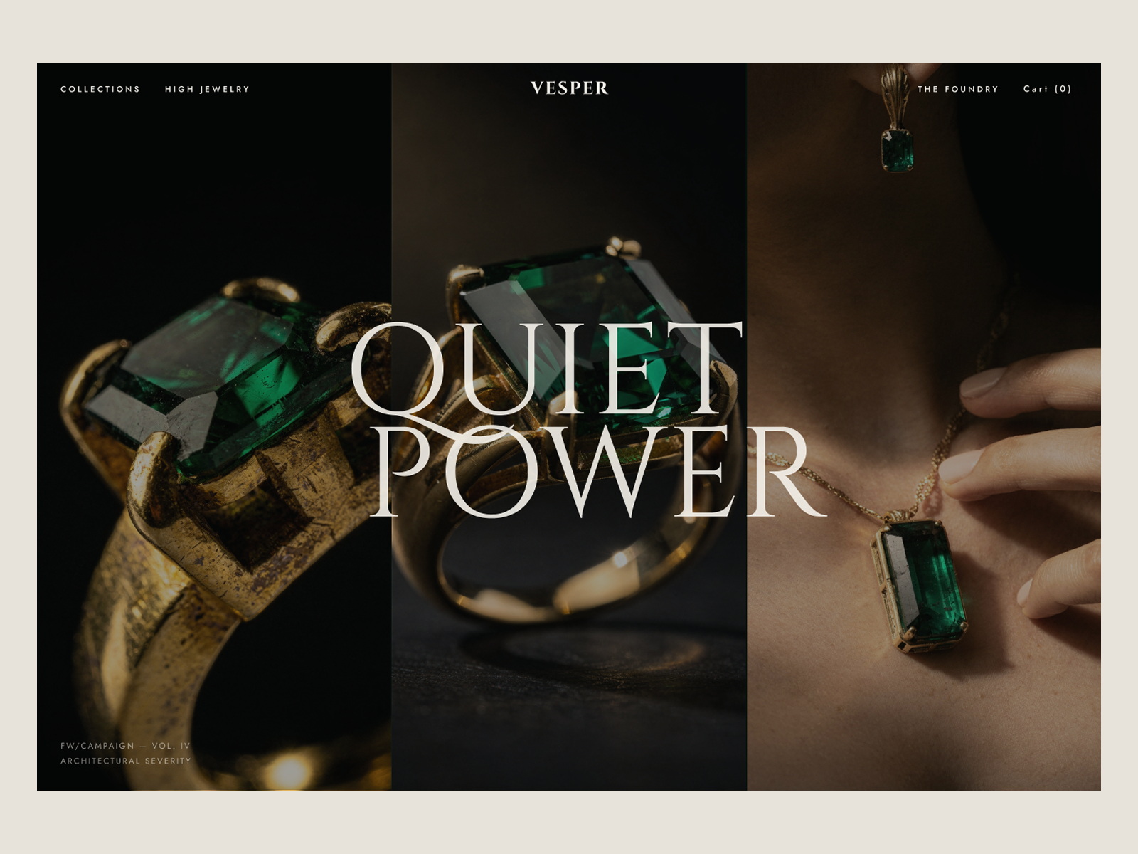 Luxury Jewelry Website Hero Concept art direction brand identity clean design dark ui ecommerce editorial design emerald fashion website jewellery jewelry landing page luxury luxury brand minimal product design shopify typography ui design web design website design