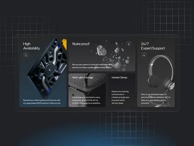 Company value proposition display UI bento layout black figma host website landing page ui ux website design