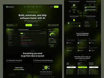 Codeude.ai – AI Automation SaaS ai ai automation ai automation dashboard ai dashboard ai landing page automation dashboard enterprise saas futuristic ui neon ui product design saas saas ui tech landing page ui design ux design web design