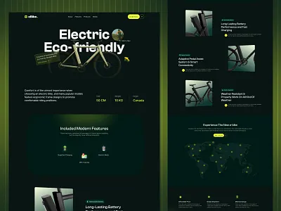 E-Bike Landing Page UI/UX Design branding cleanui darkmode ebike ecommerce ui electric bicycle electric bike landing page landing page design pixelean productdesign sahin mia ui uiux ux design web design