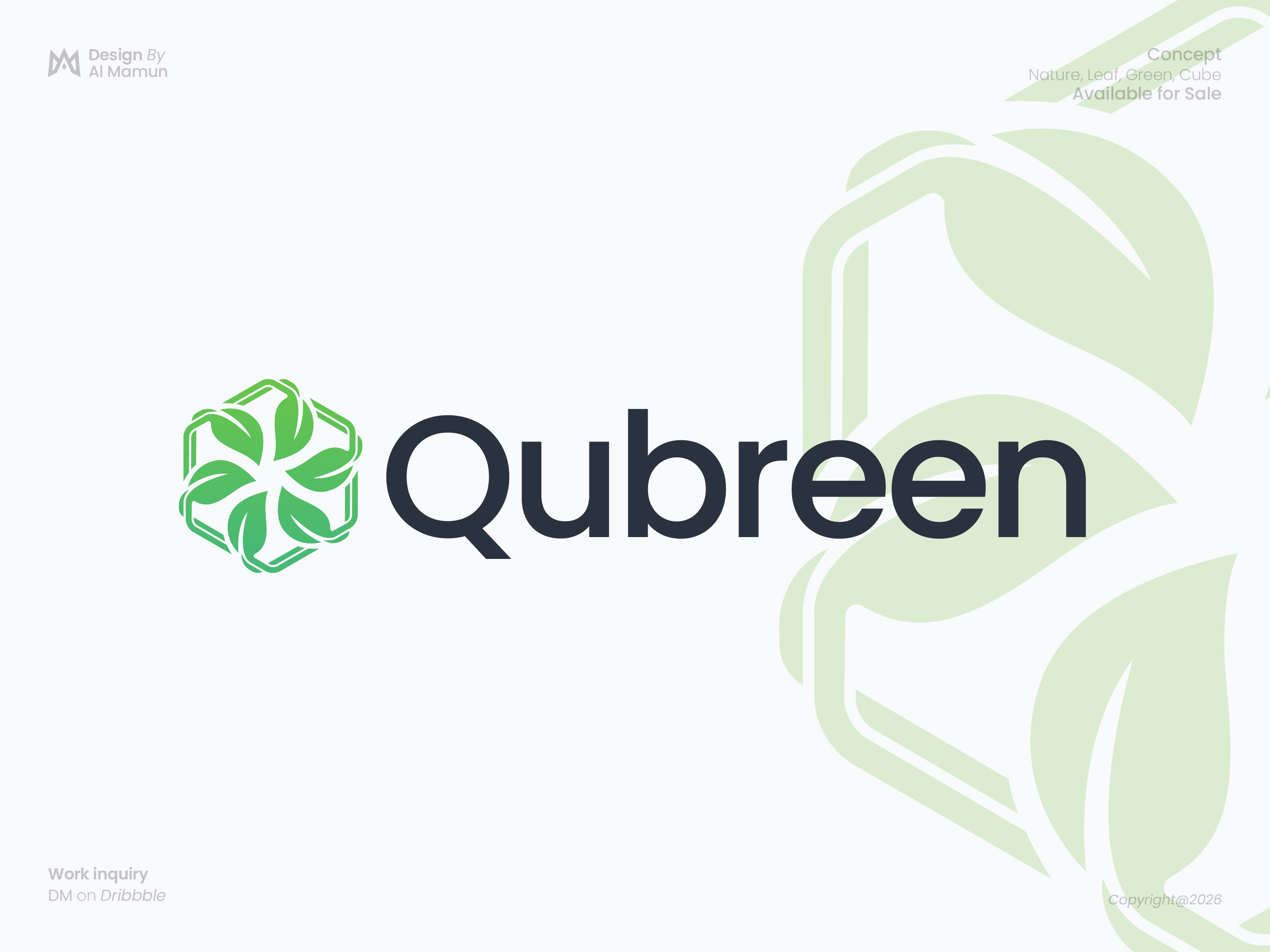 Qubreen Logo | Modern Eco Tech Branding with Cube & Leaf abstract logo brand design brand identity branding clean design cube logo eco logo flat design geometric logo green branding leaf logo logo design logo mark minimal logo modern logo monogram logo startup branding tech logo visual identity