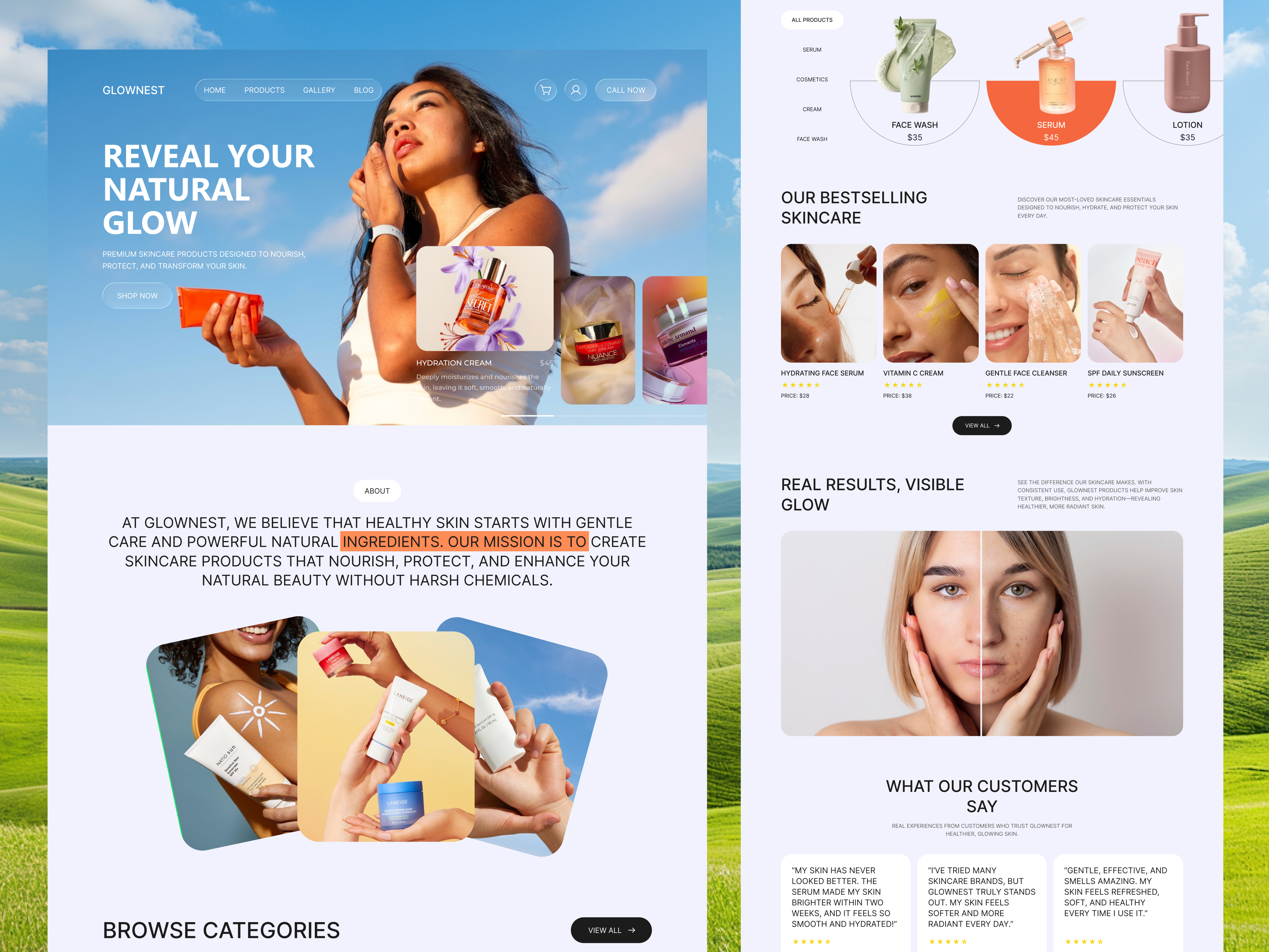 Fashion Beauty Products Website UI/UX beauty ecommerce beauty product cosmetics website e commerce homepage landing page modern design self care serum skin care product website skincare landing page sunscreen website design