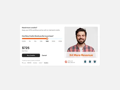 Credit Top-Up Experience addon buy more credits minimal modal plan popup pricing range slider rating revenue sandeep mandloi upgrade web modal web ui