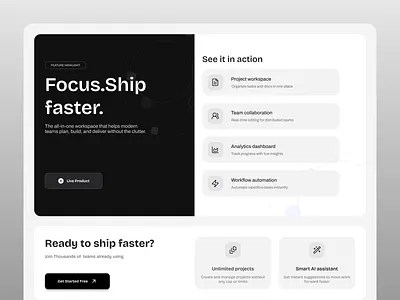 Focus & Flow — SaaS Productivity Landing UI clean ui dashboard design inspiration figma landing page light theme product design productivity saas startup modern ui ui design uiux web design