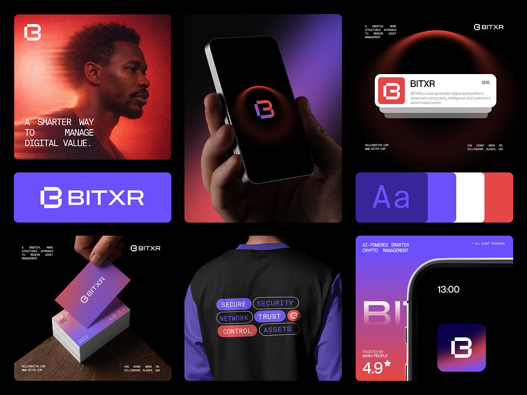 Crypto brand identity logo design with full visual system