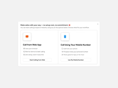 Flexible Calling Experience call mode call setup calling care communication customer support desk desk calling mandloi minimal mobile calling mobile number modal sandeep support web app web calling web ui