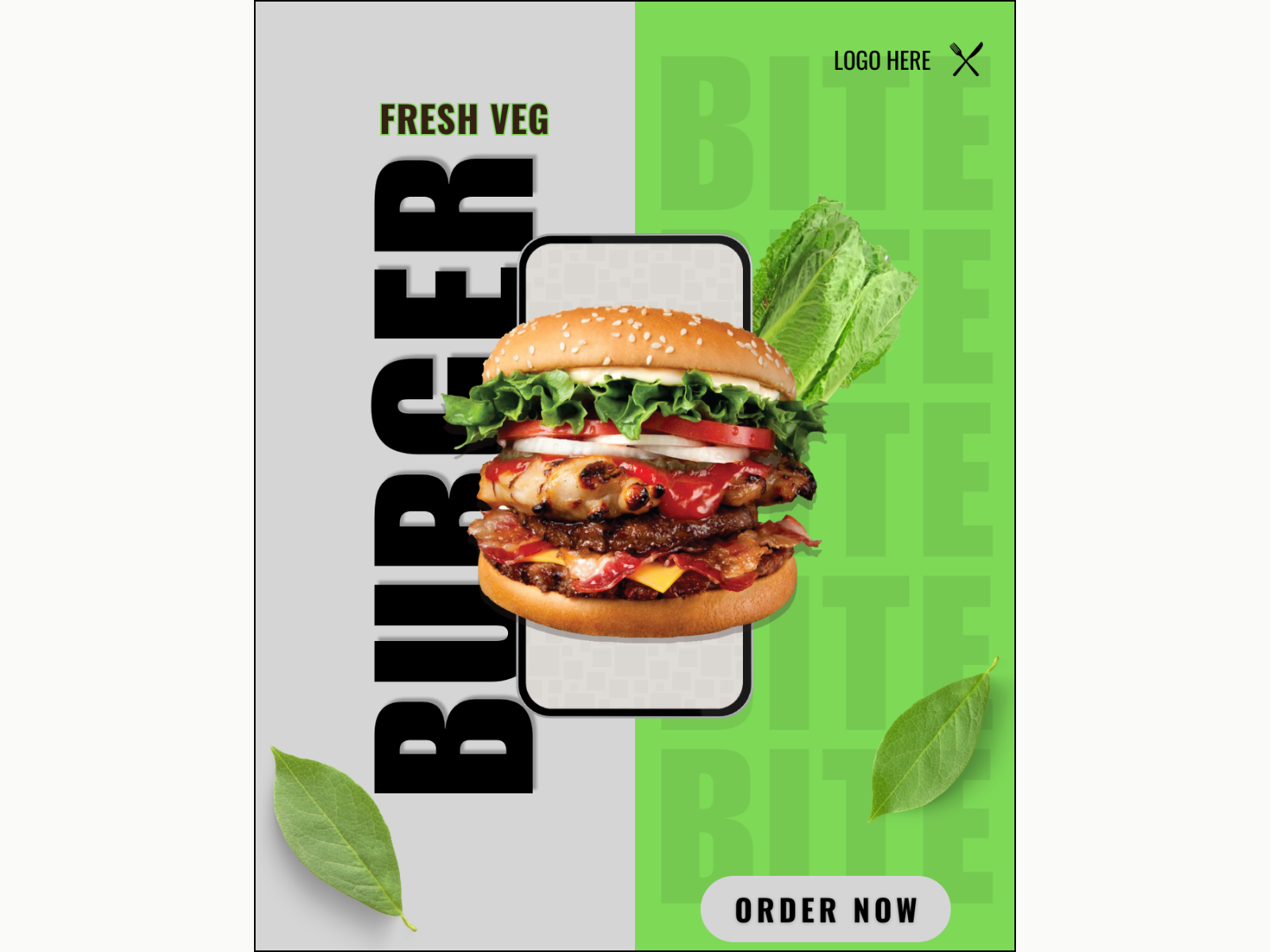 Fresh Veg Burger Post Design 3d effect advertising branding burger culinary fast food flat design food design foodie graphic design healthy eating minimalist modern typography organic poster design restaurant branding social media post vegan vegetaries vibrant