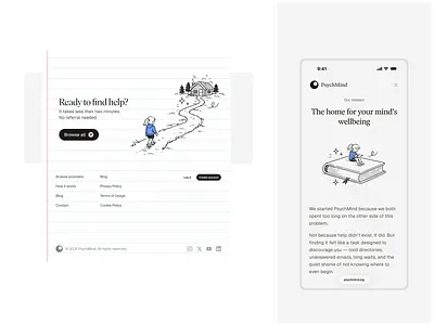 PsychMind — Mental Health Platform Landing agency bio tech clean cute design landing page marketplace medical field mind mobile psychiatrist psychology sketch smooth soothing ui