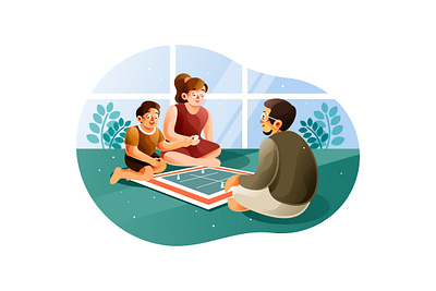 Happy family playing board games relationship