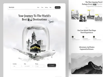 Travel Experience Website ✦ Travelio landing page design product design startup tourism tourism website design tourist travel agency travel app design travel blog travel booking ui travel website travel website development traveling website design travelling travelling website ui ui ux design web design website website design