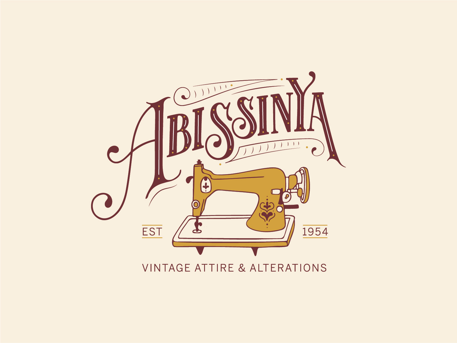 Abissinya Logo with Illustration alterations logo custom type drawing early 1900s graphic design hand drawn typography illustration logo logo design sewing logo vector graphic vintage