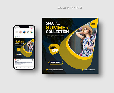 Summer Collection Social Media Post Template banner best collection black friday branding creative post design discount illustration offer social media creative special offer summer collection winter collection yellow