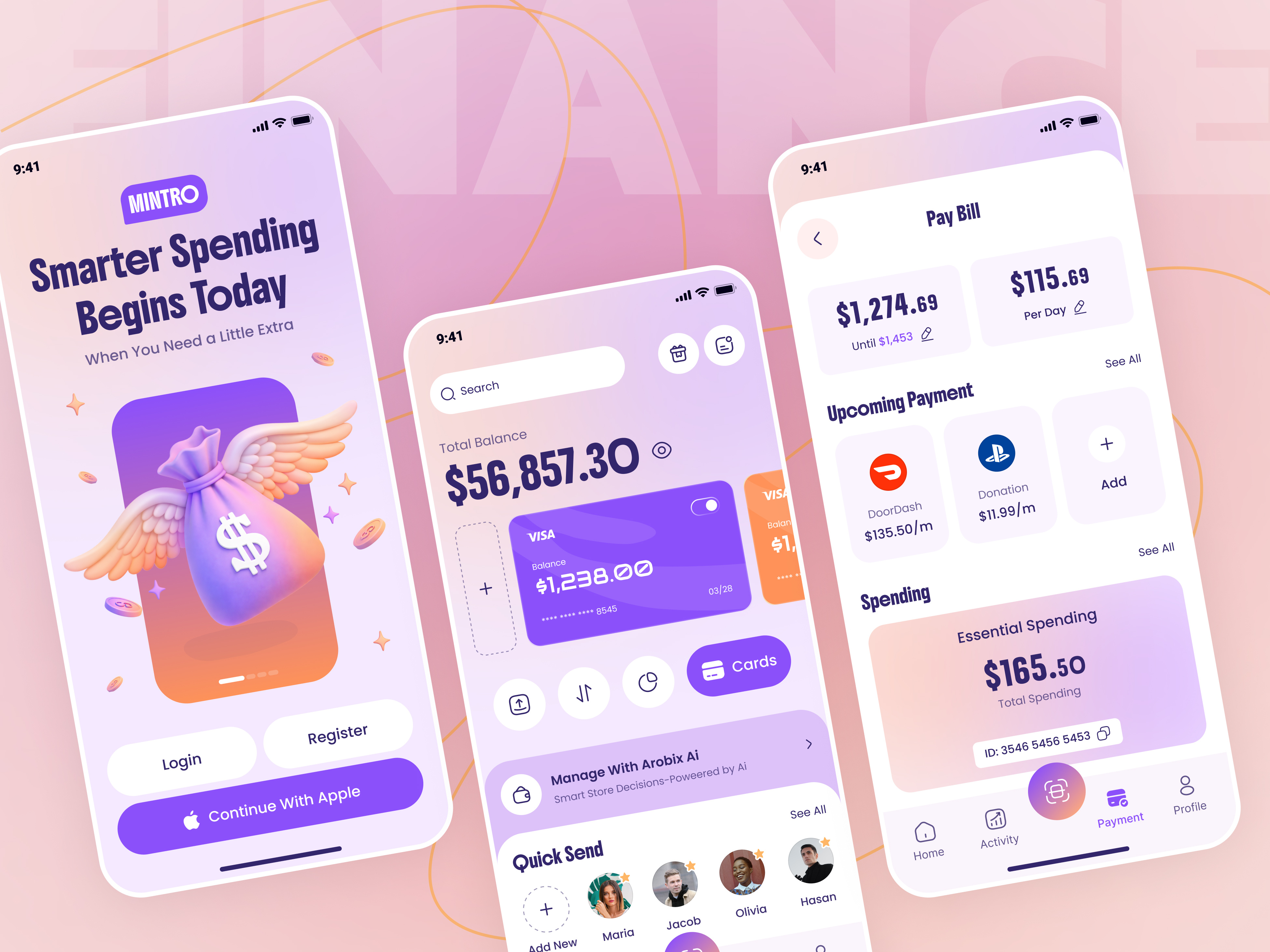 Mintro — Smart Finance App UI 💸✨ ai banking ai chat ai wallet app bank banking digital digital bank e wallet finance finance app financial fintech invest manage mobile app money saving ui wallet