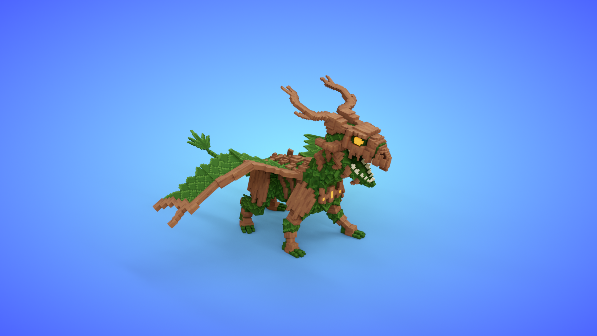 Voxel Wooden Dragon - 3D Game Asset