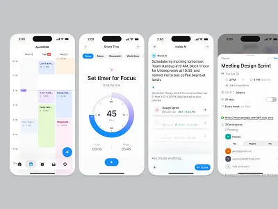 Calendar + AI Mobile App ai design app calendar app chat ai design dribbble figma high quality design icons mobile app nazmi javier project management schedule shot task management time management timer trends ui uiuxdesign