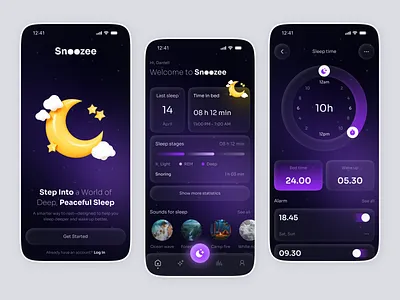Sleep Tracker Mobile App UI - Better Sleep, Healthier Life clam app fitness app health app healthcare app meditation app modern ui night app relaxation app sleep analysis sleep app sleep tracker trending wellbeing wellness app