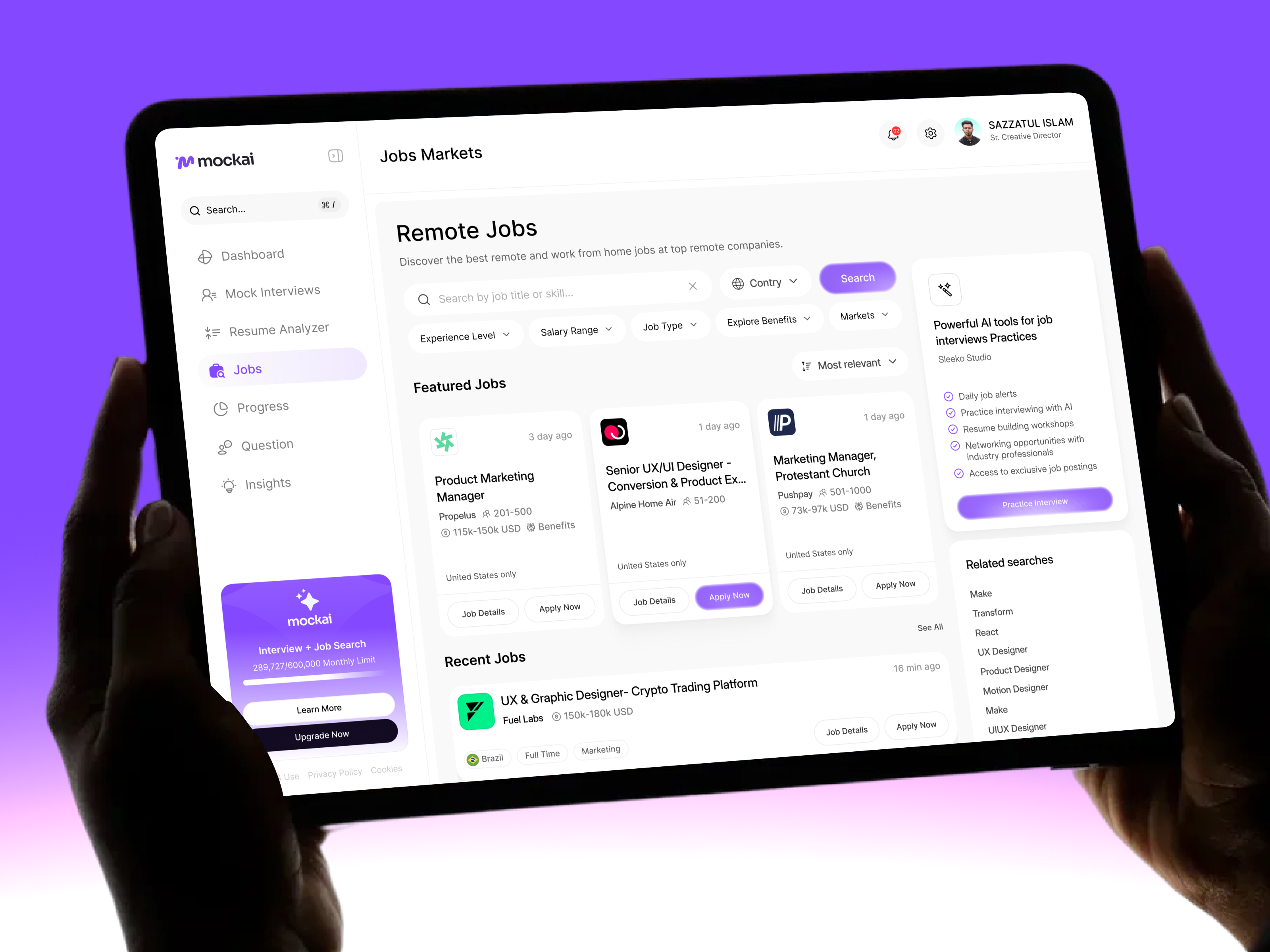 Mock AI — Job Market Flow aiproduct airecruitment careertech dribbble futureofwork jobsearch productdesign saasdesign startupdesign uiux uxdesign webappdesign