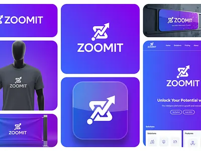 Zoomit Software Logo | Growth & Analytics Concept analytics app arrow brand identity branding chart digital gradient growth identity design logo logo design minimal modern saas software startup tech ui ux