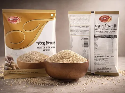 Talati Easy Foods - White Sesame Seeds Packaging Design branding fmcg food food beverage graphic design indian packaging packaging design