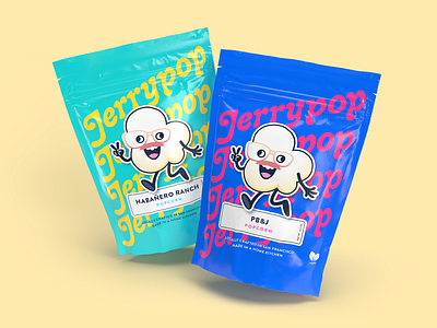 Jerrypop packaging branding character colorful colorways food illustration jerry packaging design popcorn print ryan brock