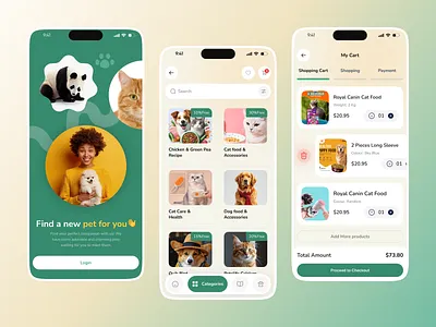 Pet Care Mobile App animals app bird card care design dog care ecommerce food game home mobile mobile app design pet pet app price smart ui ux vet