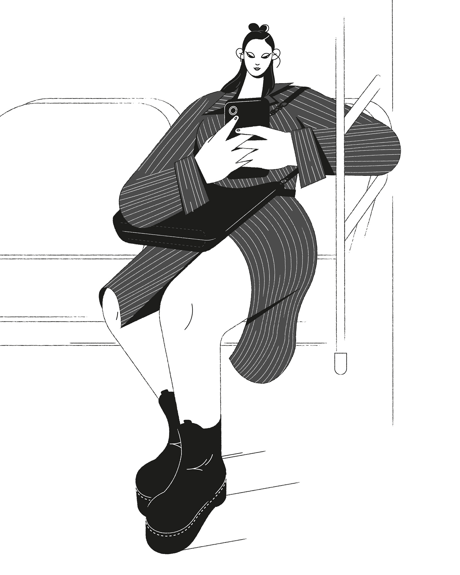 Metro Muses | III black and white character city design girl illustration monochrome transport vector woman