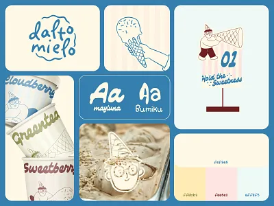 Dalto Mielo Gelato Brand | Visual Identity box brand brand identity branding color palette design dessert gelato graphic design ice cream identity illustration logo logo mark logotype mascot logo packaging pattern signage typography
