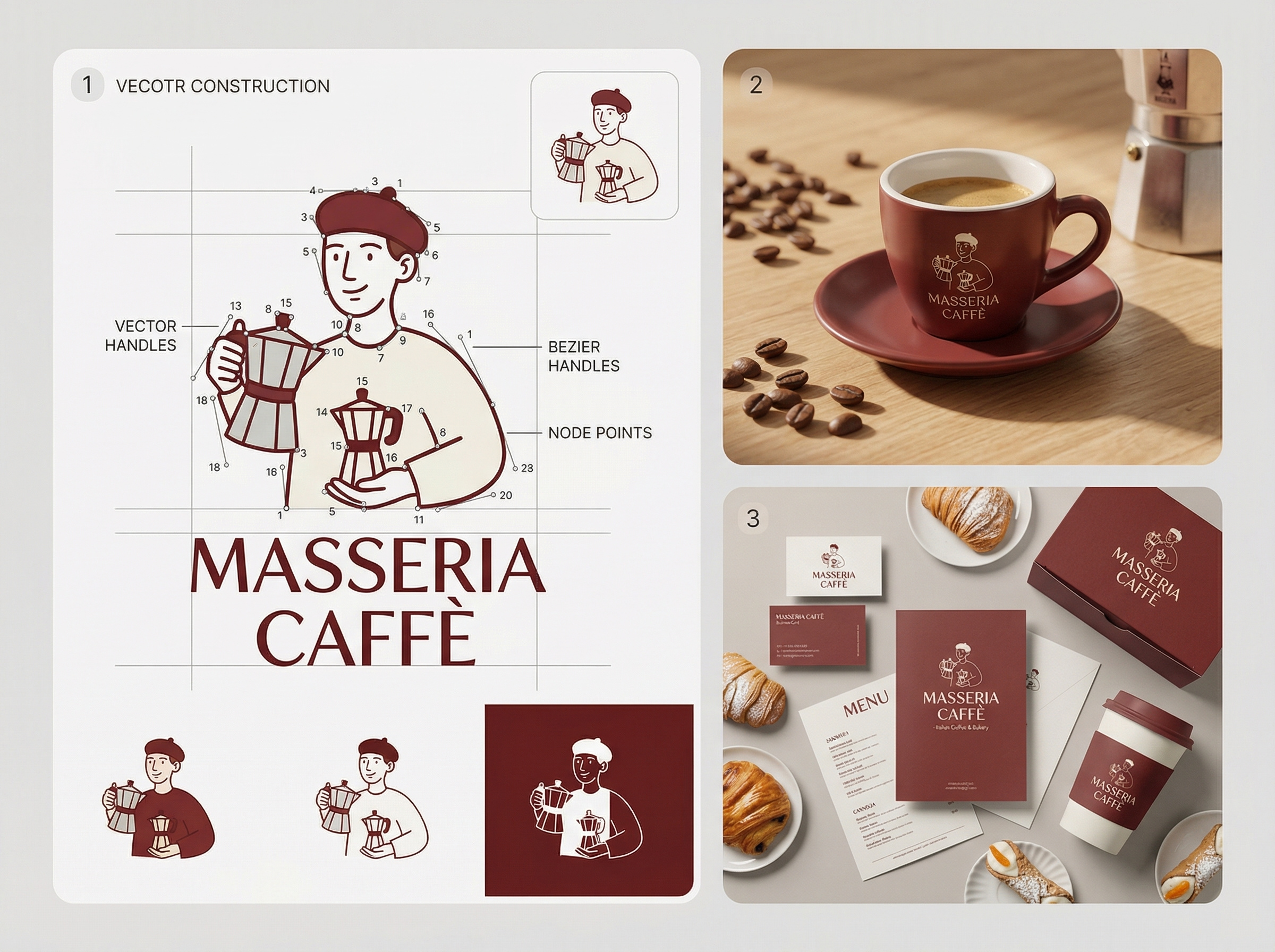 Masseria Caffè — Italian Café Branding & Vector Construction brand identity café branding character logo coffee branding italian design line art logo design masseria caffè moka pot premium branding stationery design typography vector art vector construction visual system