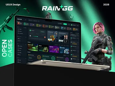 Gaming Dashboard UI – Case Opening Platform betting platform case opening case opening platform cs2 csgo dashboard design esports ui figma gaming platform open case raingg ux design web app design