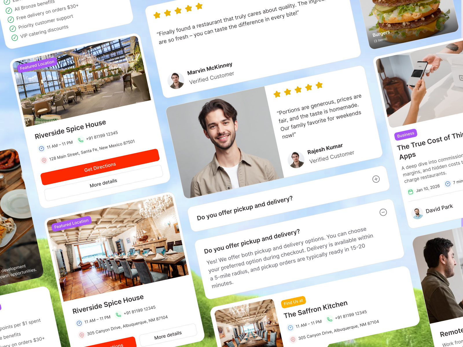 Restaurant Management Dashboard - Component Card Design bento cards card design cards clean ui component component card design component library crm software dashboard dashboard components delivery ui components food delivery product design restaurant restaurant management saas service ui design ui kit web app
