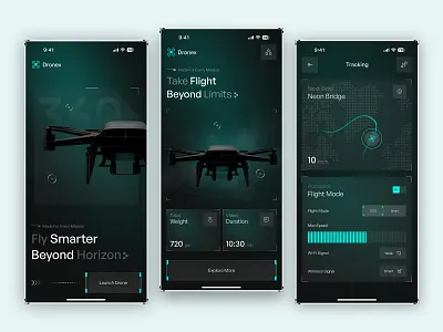 Professional Drone Mission Control App UI app app design inspiration autonomous flight app ui aviation tech ui control cyberpunk aesthetic dark mode ui design drone drone controller app flight tracking interface futuristic hud style iot mobile app mission mission control dashboard product design smart device control telemetry dashboard design user experience design user interface design visual design