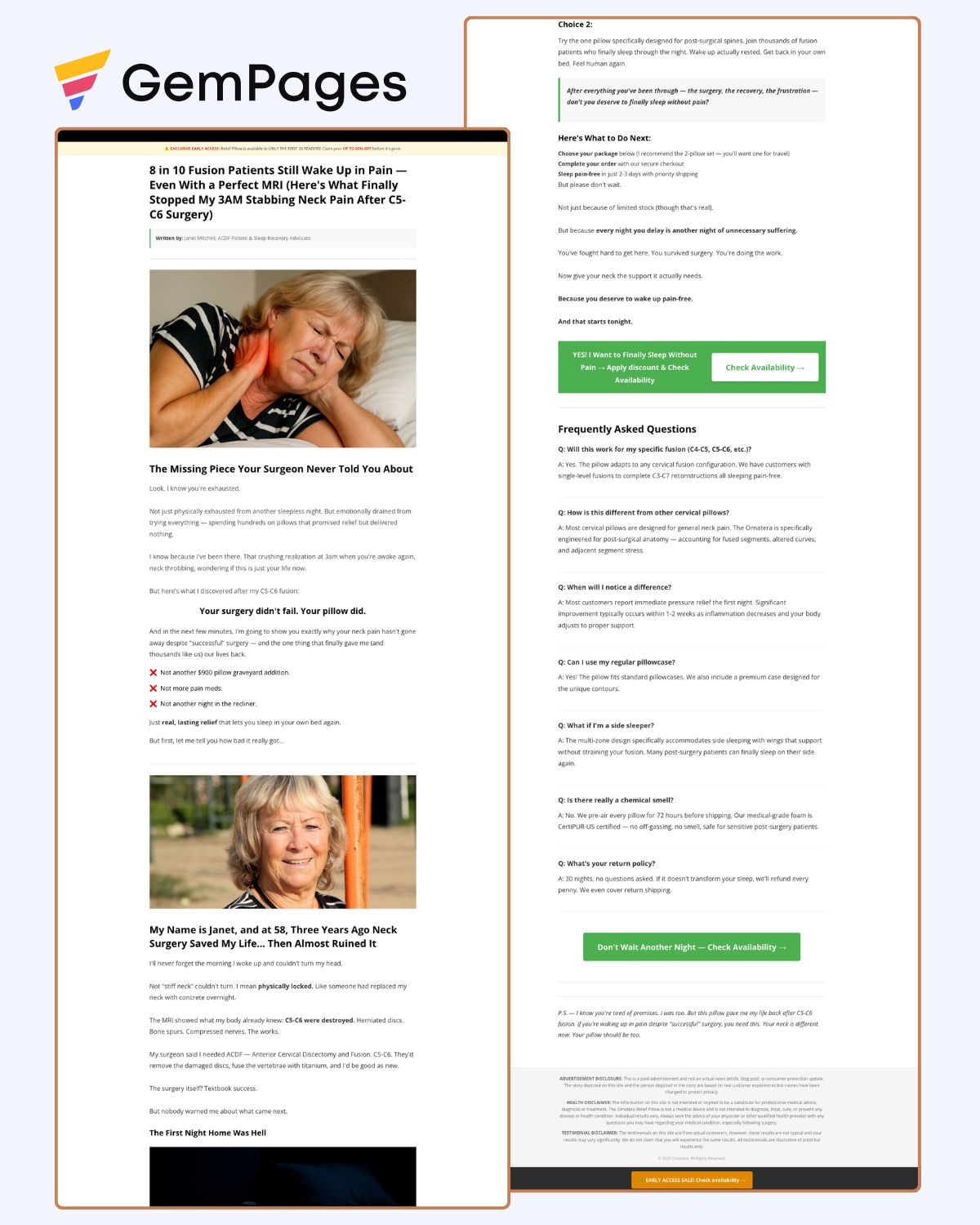 Neck Pain Advertorial Page | GemPages Template gempages gempages advertorial page gempages developer gempages expert shopify shopify advertorial page shopify expert