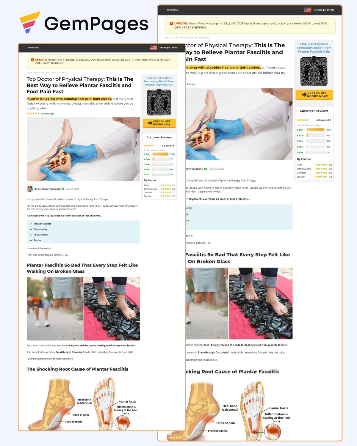 Nooro Foot Massager ADV | GemPages Template gempages gempages expert nooro advertorial page shopify shopify advertorial page shopify expert