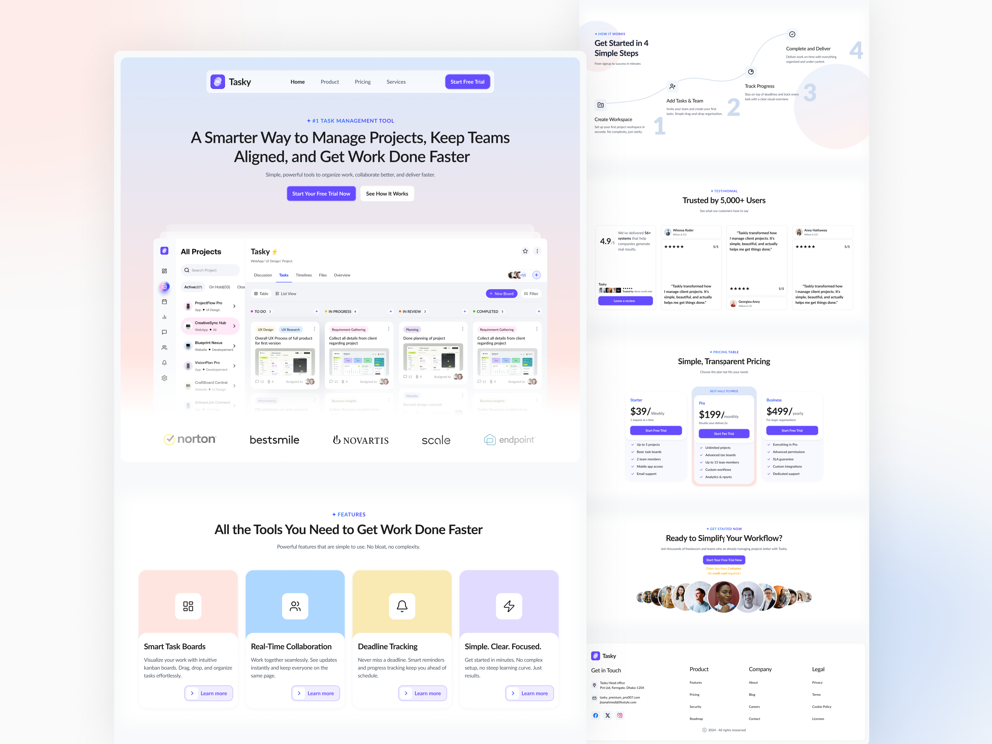 Tasky- A smart task management system businesswebsite cleandesign creativedesign dashboardui landingpagedesign modernui productdesign projectmanagementui saasdesign startupwebsite taskmanagementapp uidesign uxdesign
