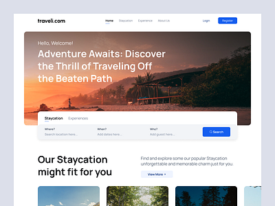 Traveli - Travelers Booking Landing Page booking destination experiences explore landing page staycation things to do tourism travel traveler trip ui ui design ux vacation web web design website