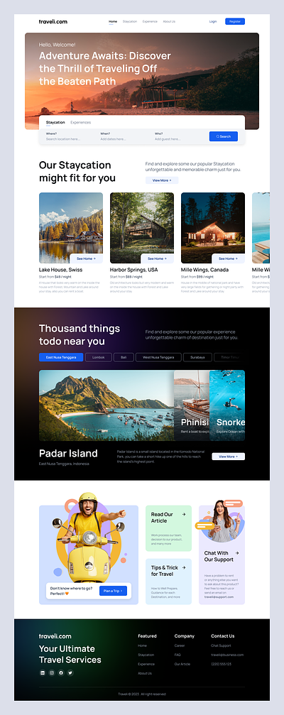Traveli - Travelers Booking Landing Page booking destination experiences explore landing page staycation things to do tourism travel traveler trip ui ui design ux vacation web web design website