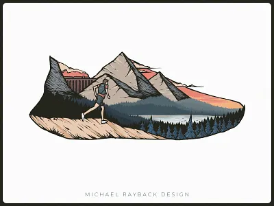Sneaker Illustration artwork bridge clipart design graphic design hand drawn illustration landscape mountain nature peak run runner sneaker sport train