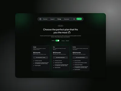 Premium Music Subscription Plan Layout ui
