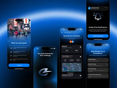 Endorphins Running Onboarding Refresh app design app redesign dark ui health app icon design mobile running sport ui design ui redesign ui refresh uiux