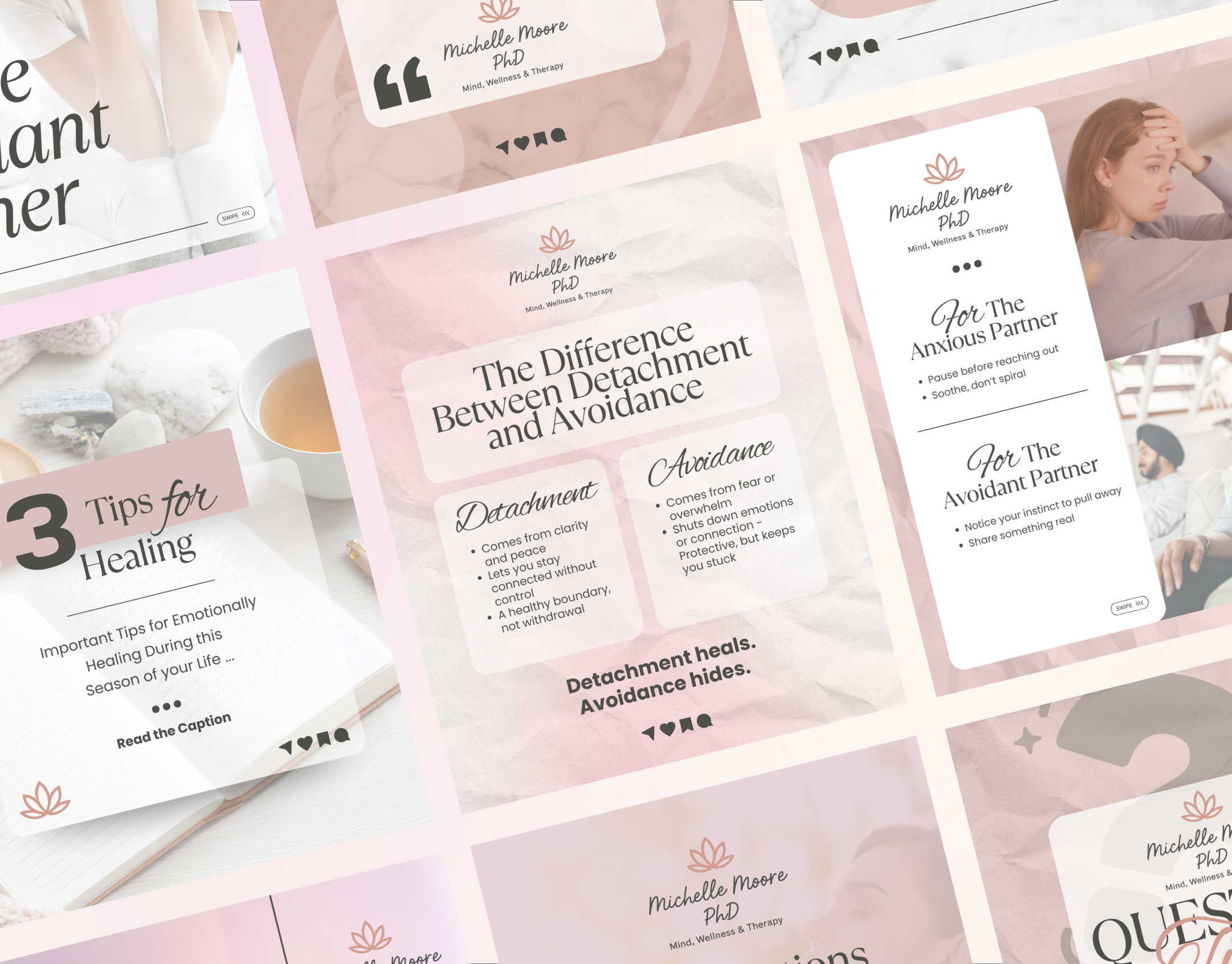 Instagram Carousel & Post Design for a Psychology Brand brand design brand identity brand kit branding canva templates design graphic design instagram posts social media templates typography