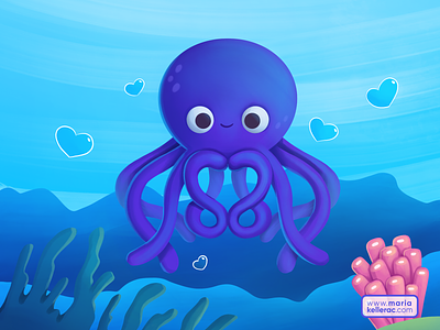 Octopus' love book illustration cartoon character children cute illustration kawaii kidlit love mexico octopus pieuvre procreate タコ 章鱼