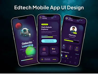 Galactic Learning: EdTech App UI app ui branding design edtech app design edtech app ui figma figma design freelance designer game ui mobile app ui design ui uiux
