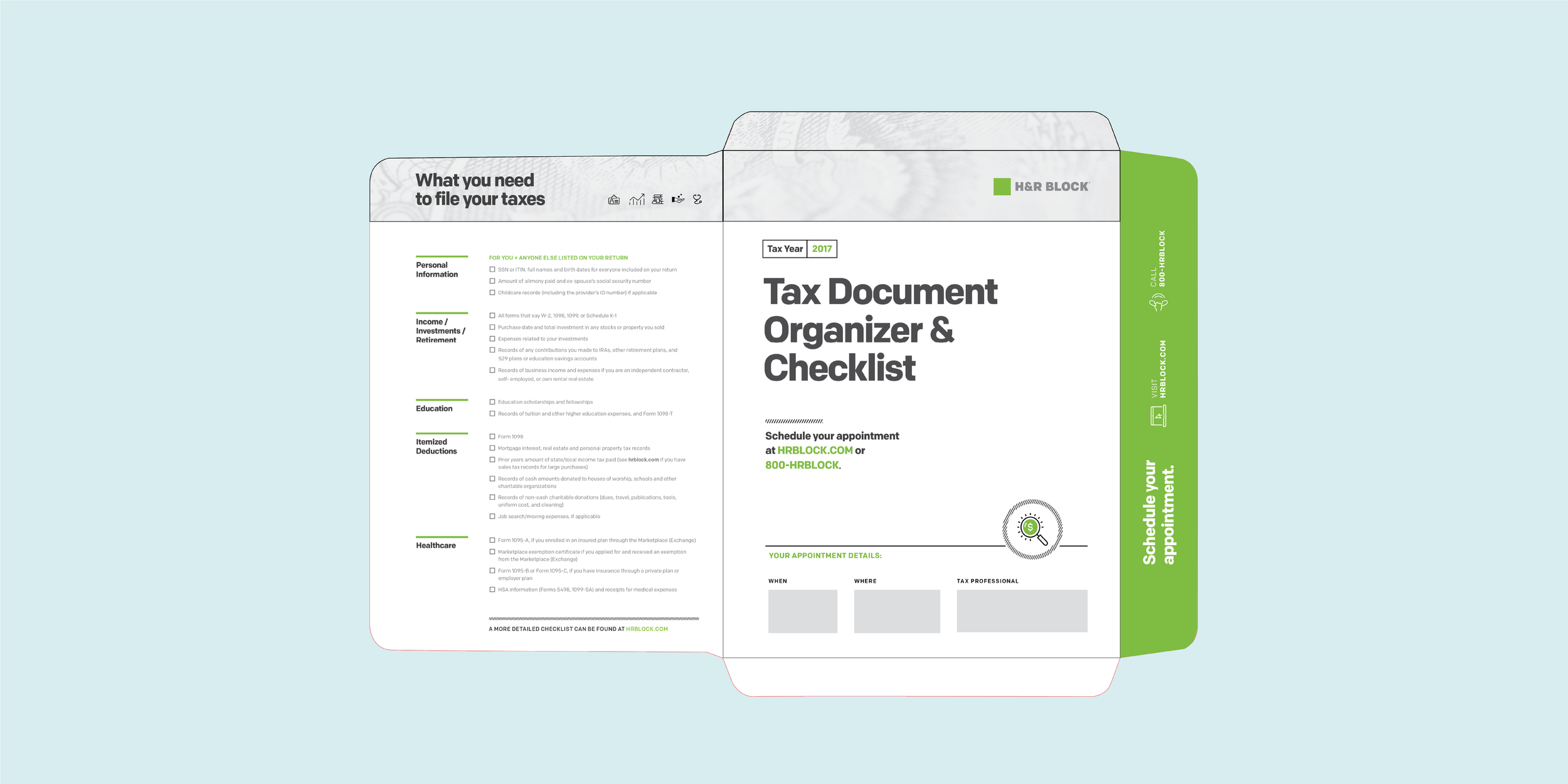 Tax Document Organizer direct mail document organizer envelope experience design folder form design information design layout design packaging design print design tax checklist
