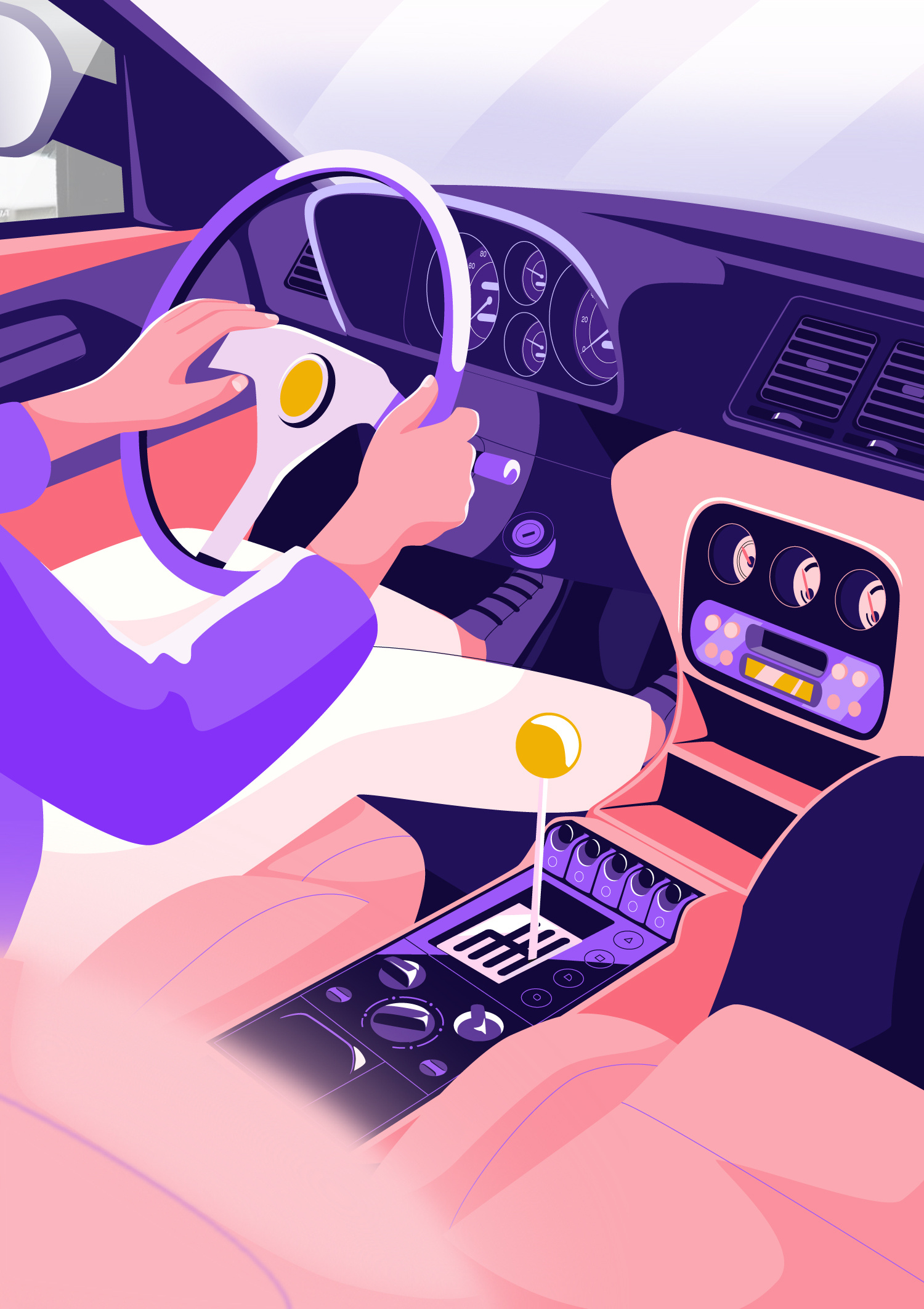 Car interior car car design car interior character design ferrari graphic illustration interior pastel people vector vintage