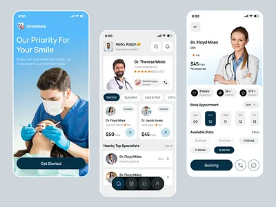 Smart Dental Care App UI | Modern Healthcare Experience aesthetic dentistry app clinic app consultation app dental app dental clinic dentist app dentist appointment doctor booking health tracking app healthcare healthcare app medical app mobile mobile app mvp app design oral health patient app smile care teeth care
