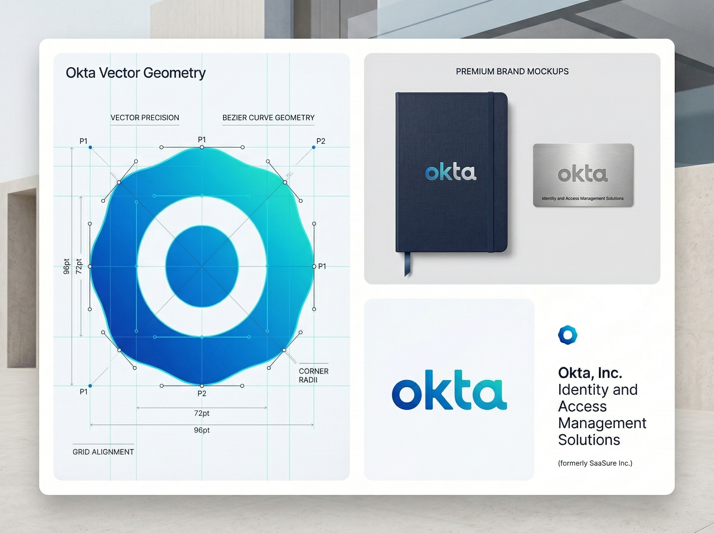 Okta — Enterprise SaaS Identity & Vector Geometry b2b saas b2b tech identity brand guidelines brand identity system corporate identity cybersecurity branding enterprise logo design gradient logo grid system identity and access management logo construction premium logo design saas branding startup branding tech brand strategy vector geometry visual identity development visual strategist