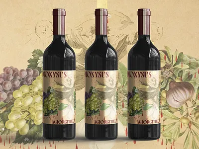 Dionysus - Greek Wine Label Design agiorgitiko beverage branding botanical illustration bottle design brand identity classical art dionysus editorial design graphic design greek wine label design luxury branding mythology packaging design storytelling typography vintage illustration visual identity wine branding wine label